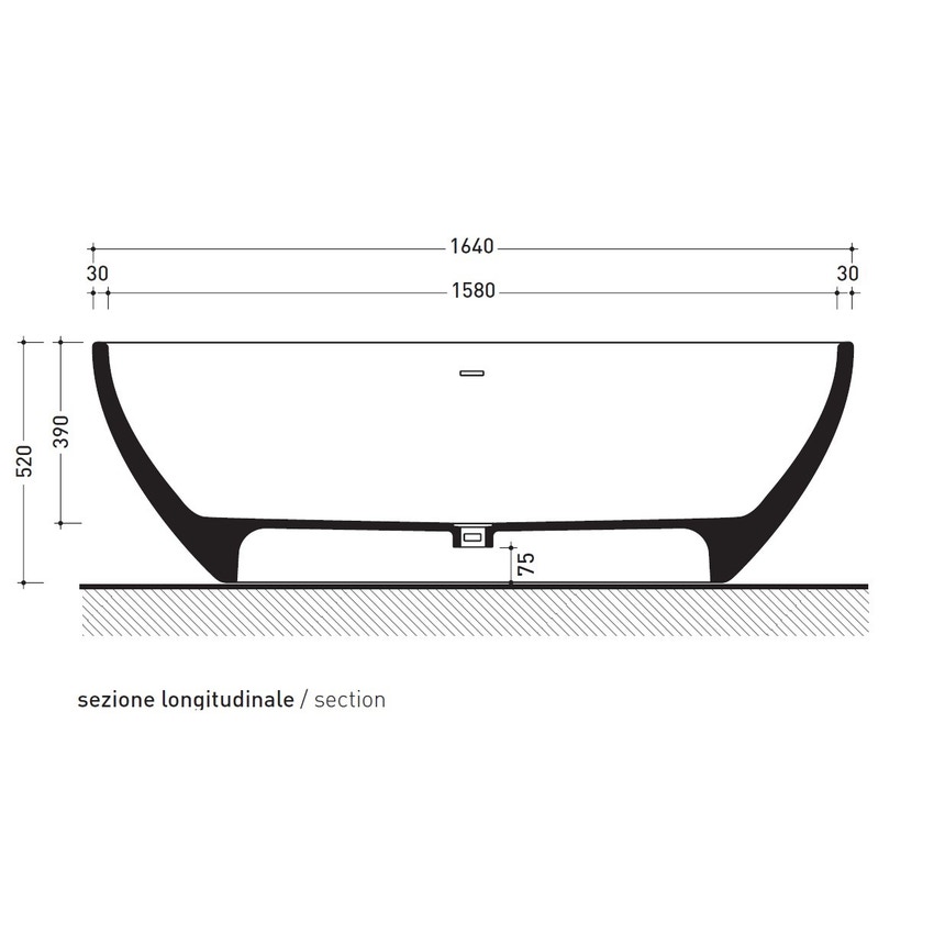 Immagine di Flaminia APP vasca freestanding 165 cm, in pietraluce, colore carbone finitura opaco AP165VCAR