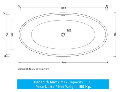 Immagine di Flaminia APP vasca freestanding 165 cm, in pietraluce, colore cenere finitura opaco AP165VCEN