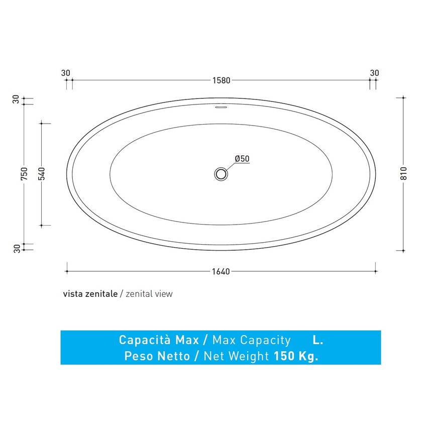 Immagine di Flaminia APP vasca freestanding 165 cm, in pietraluce, colore carbone finitura opaco AP165VCAR