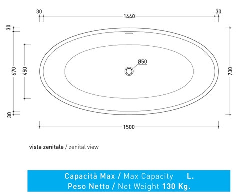 Immagine di Flaminia APP vasca freestanding 150 cm, in pietraluce, colore bianco finitura lucido AP150V