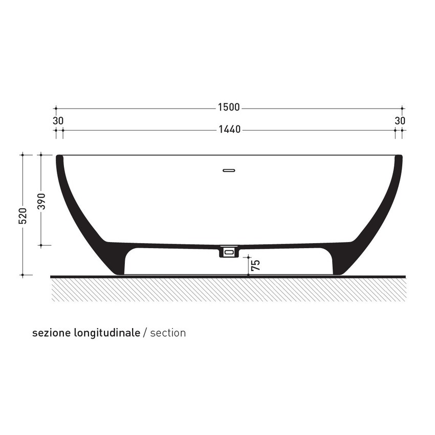Immagine di Flaminia APP vasca freestanding 150 cm, in pietraluce, colore bianco finitura lucido AP150V