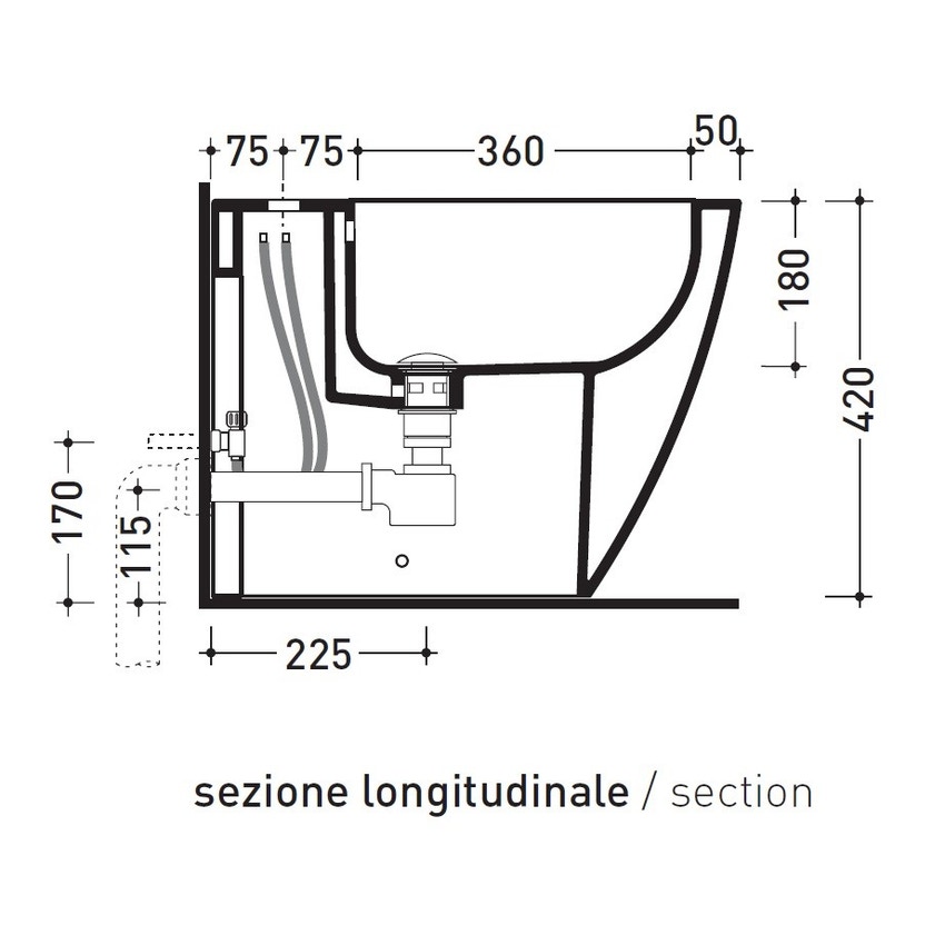 Immagine di Flaminia LINK bidet back to wall monoforo, con troppopieno, colore nero finitura lucido LK217NER