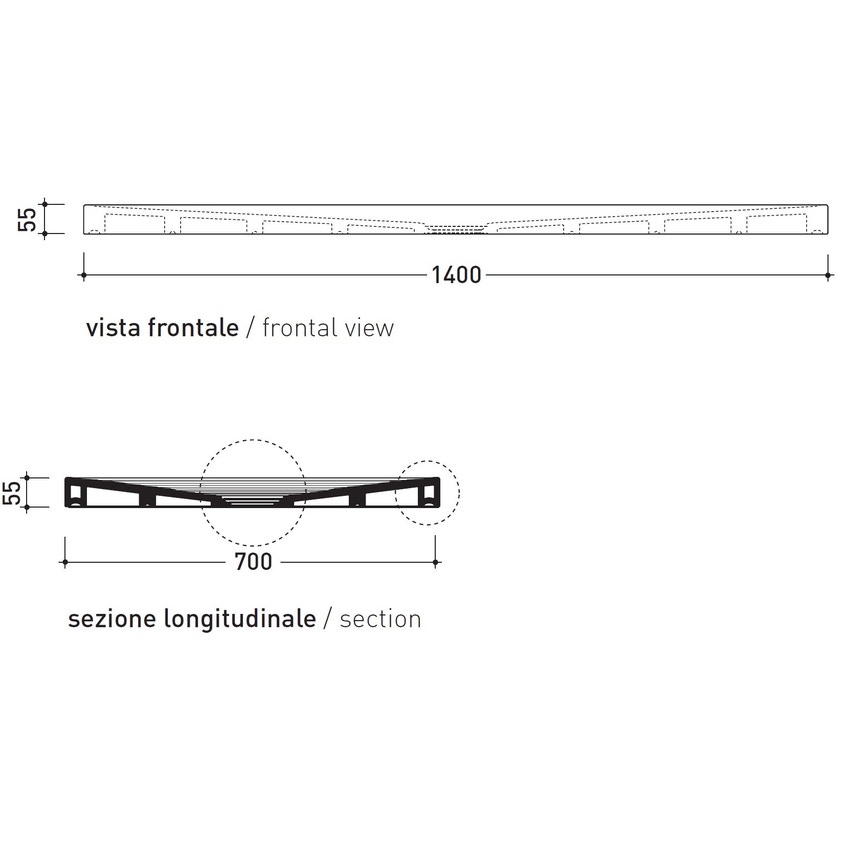 Immagine di Flaminia WATER DROP piatto doccia rettangolare L.140 P.70 cm, da appoggio o incasso filo pavimento, colore bianco finitura lucido DR70