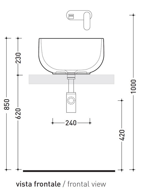 Immagine di Flaminia SALTODACQUA lavabo 42 cm da appoggio, senza troppopieno, colore bianco finitura lucido SD42L