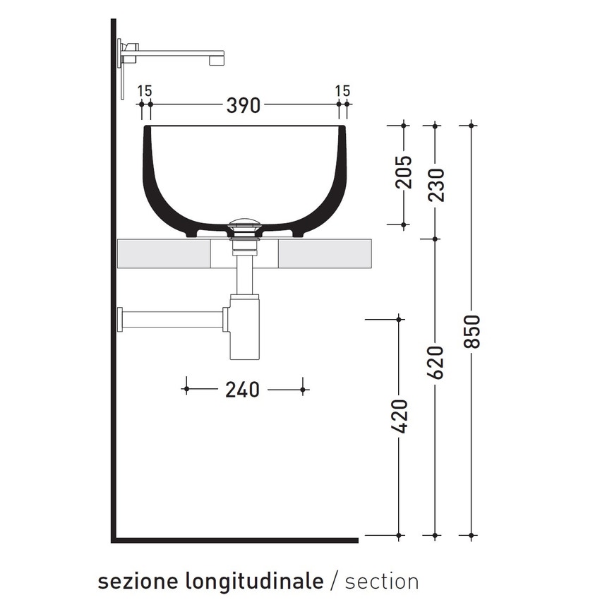 Immagine di Flaminia SALTODACQUA lavabo 42 cm da appoggio, senza troppopieno, colore bianco finitura lucido SD42L