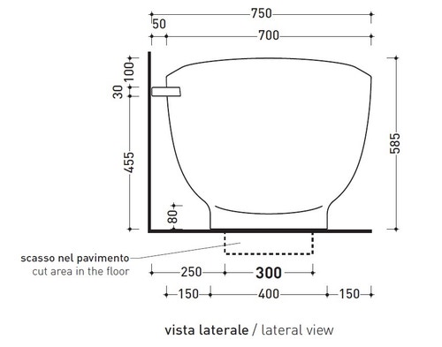 Immagine di Flaminia IO vasca in pietraluce con fascia per appoggio a parete, senza troppopieno, colore bianco finitura lucido IO70