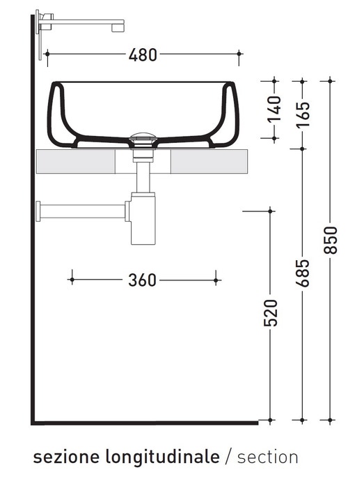 Immagine di Flaminia BONOLA 60 lavabo 62 cm da appoggio, senza troppopieno, colore bianco finitura lucido BN60A