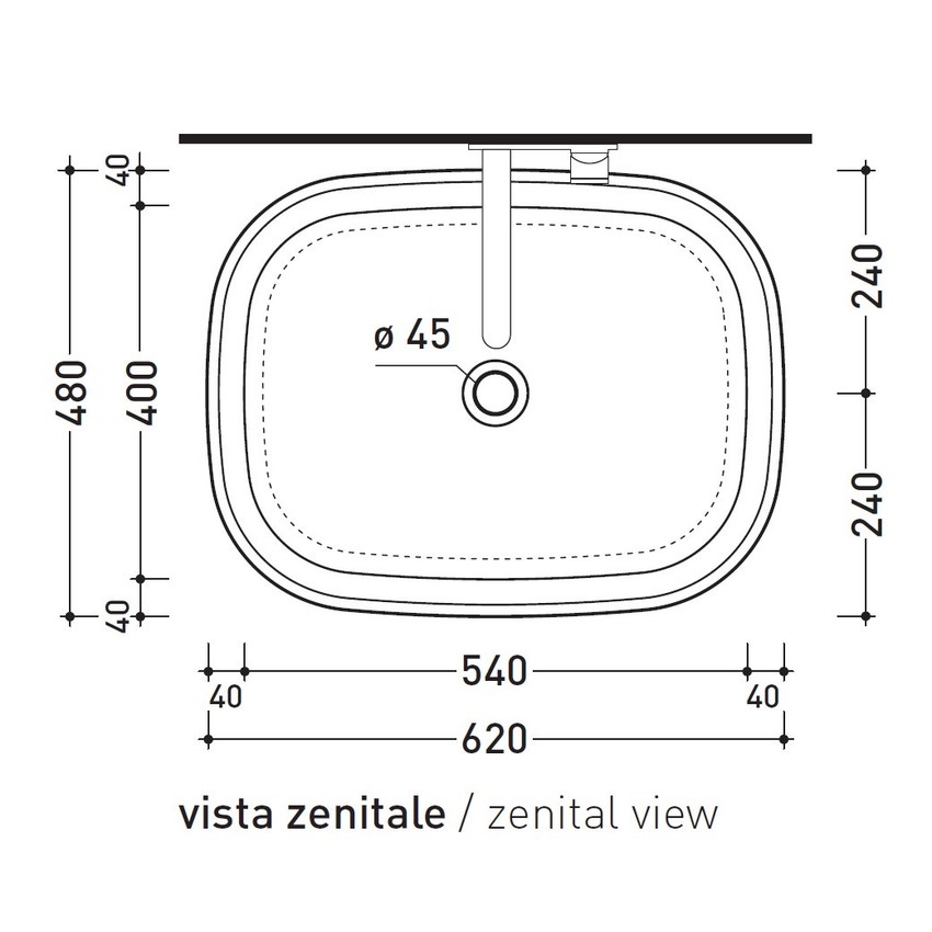 Immagine di Flaminia BONOLA 60 lavabo 62 cm da appoggio, senza troppopieno, colore bianco finitura lucido BN60A