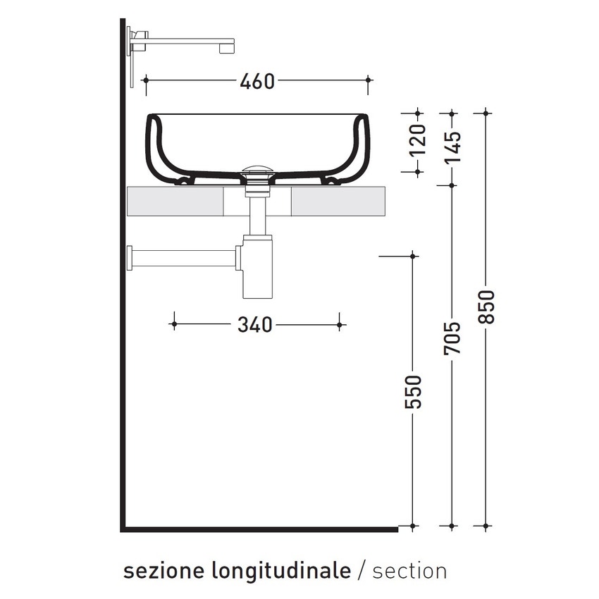 Immagine di Flaminia BONOLA 46 lavabo 46 cm, da appoggio su piano o su colonna, senza troppopieno, colore carbone finitura opaco BN46ACAR