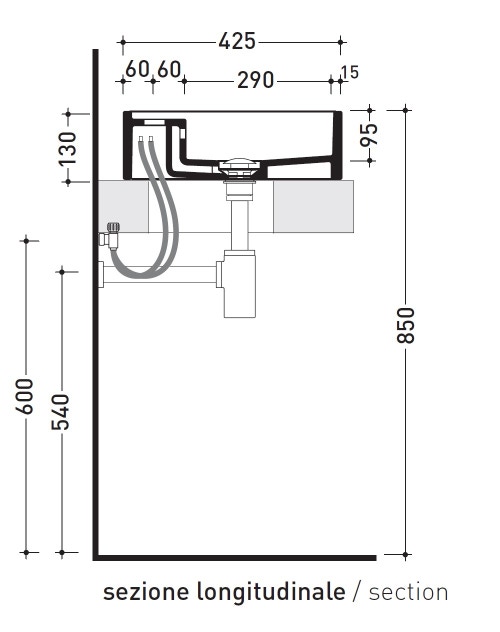 Immagine di Flaminia MINIWASH 60 lavabo 60 cm da appoggio, con piano per rubinetteria, con troppopieno, colore bianco finitura lucido MW60PR