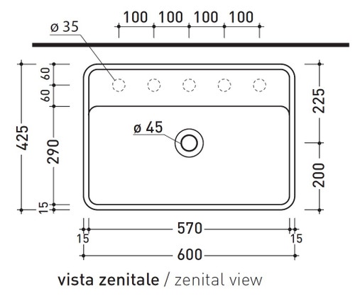 Immagine di Flaminia MINIWASH 60 lavabo 60 cm da appoggio, con piano per rubinetteria, con troppopieno, colore bianco finitura lucido MW60PR