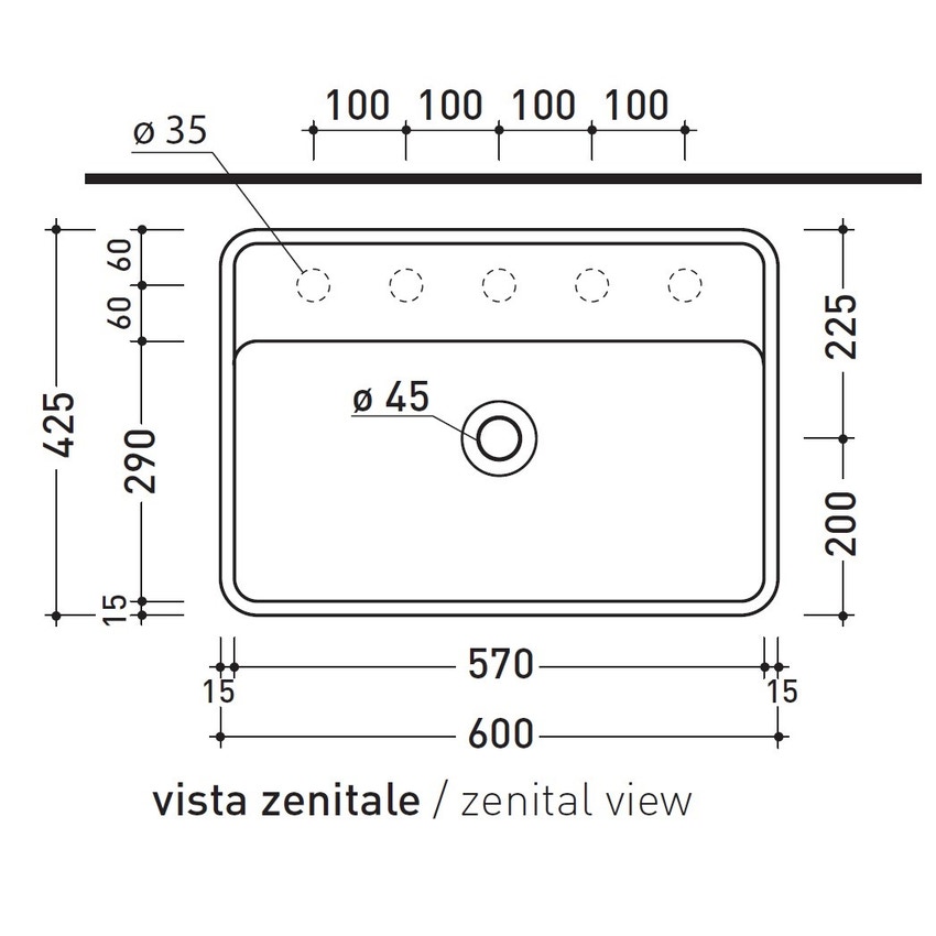 Immagine di Flaminia MINIWASH 60 lavabo 60 cm da appoggio, con piano per rubinetteria, con troppopieno, colore bianco finitura lucido MW60PR