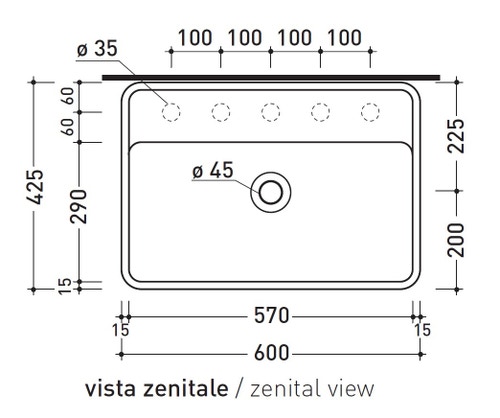 Immagine di Flaminia MINIWASH 60 lavabo 60 cm sospeso, con troppopieno, con bordo per rubinetteria, colore bianco finitura lucido MW60S