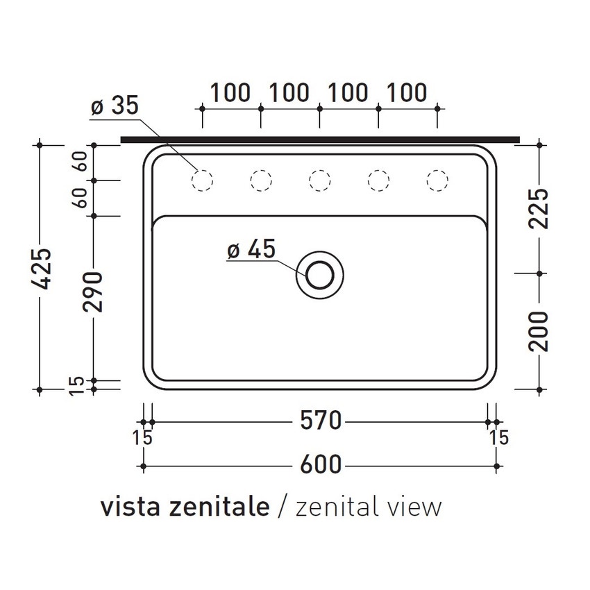 Immagine di Flaminia MINIWASH 60 lavabo 60 cm sospeso, con troppopieno, con bordo per rubinetteria, colore bianco finitura lucido MW60S