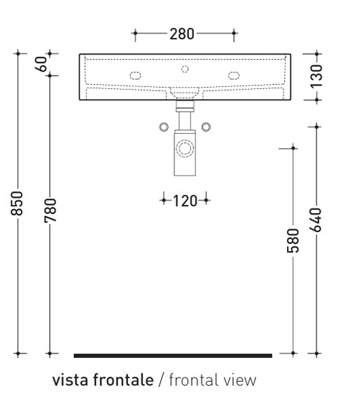 Immagine di Flaminia MINIWASH 60 lavabo 60 cm sospeso, con troppopieno, con bordo per rubinetteria, colore bianco finitura lucido MW60S