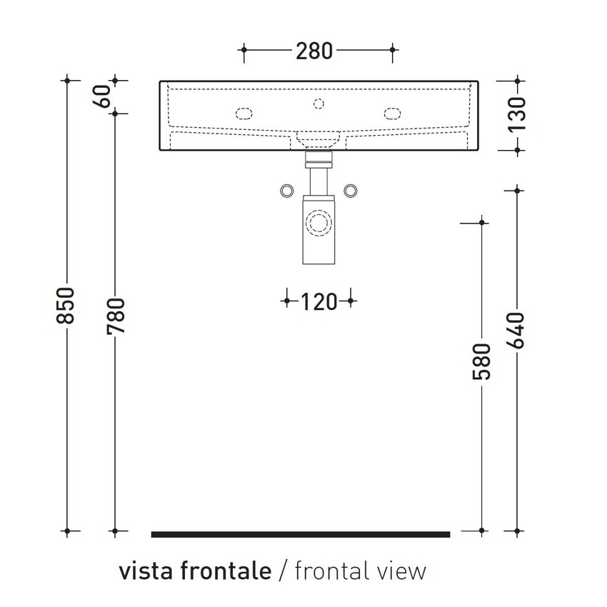 Immagine di Flaminia MINIWASH 60 lavabo 60 cm sospeso, con troppopieno, con bordo per rubinetteria, colore bianco finitura lucido MW60S