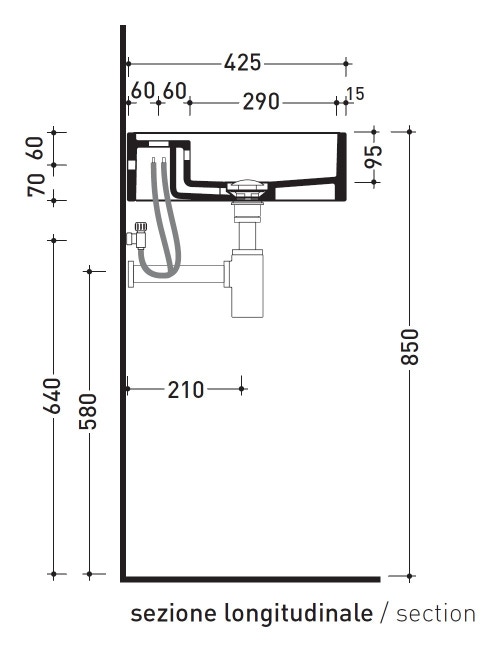 Immagine di Flaminia MINIWASH 60 lavabo 60 cm sospeso, con troppopieno, con bordo per rubinetteria, colore bianco finitura lucido MW60S
