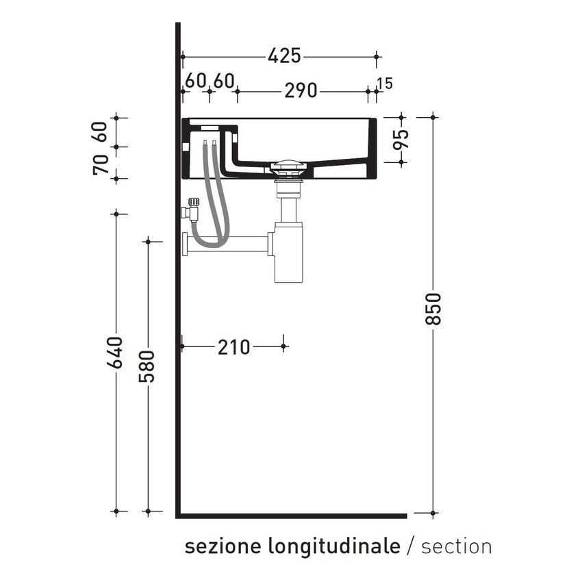 Immagine di Flaminia MINIWASH 60 lavabo 60 cm sospeso, con troppopieno, con bordo per rubinetteria, colore bianco finitura lucido MW60S
