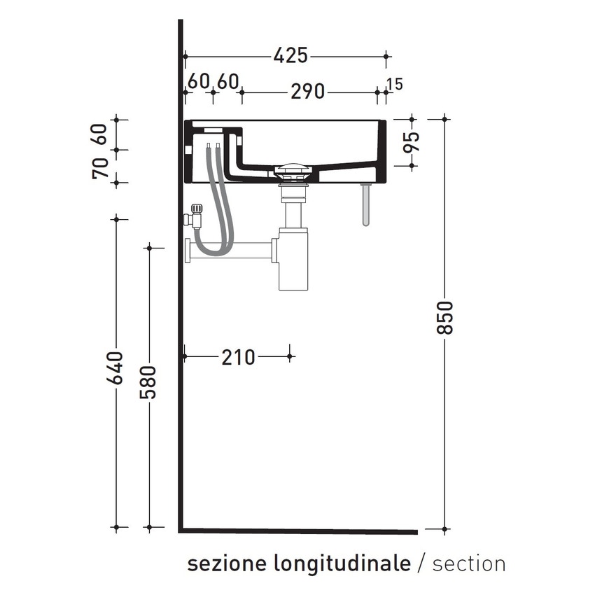 Immagine di Flaminia Portasciugamani in ottone per lavabi Miniwash 60 sospesi, finitura cromo PMW60