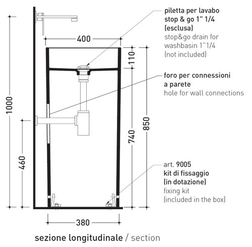 Immagine di Flaminia MONOWASH lavabo 40 cm a colonna a parete, senza troppopieno, colore bianco finitura lucido MW40P
