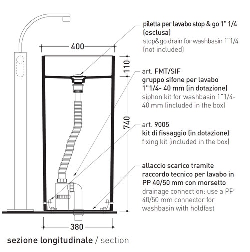 Immagine di Flaminia MONOWASH lavabo 40 cm a colonna da centro stanza, senza troppopieno, colore bianco finitura lucido MW40C