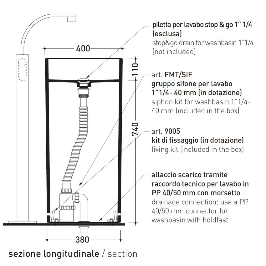 Immagine di Flaminia MONOWASH lavabo 40 cm a colonna da centro stanza, senza troppopieno, colore bianco finitura lucido MW40C