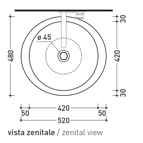 Immagine di Flaminia FONTE TONDA lavabo da appoggio 52 cm, senza troppopieno, colore bianco finitura lucido FT52L