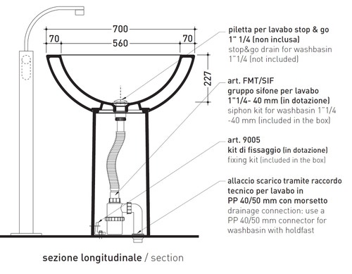 Immagine di Flaminia FONTE FONTANA 70 lavabo da appoggio su colonna 70 cm, senza troppopieno, colore bianco finitura lucido FN70L