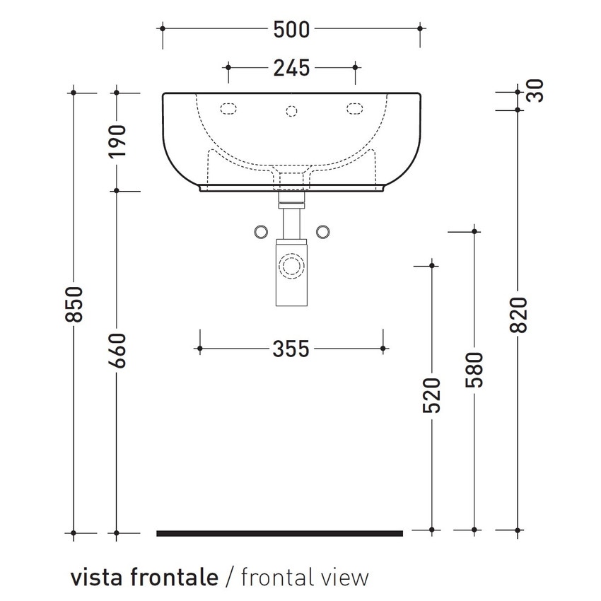 Immagine di Flaminia PASS 50 lavabo 50 cm da appoggio o sospeso, con troppopieno, colore bianco finitura lucido PS50L
