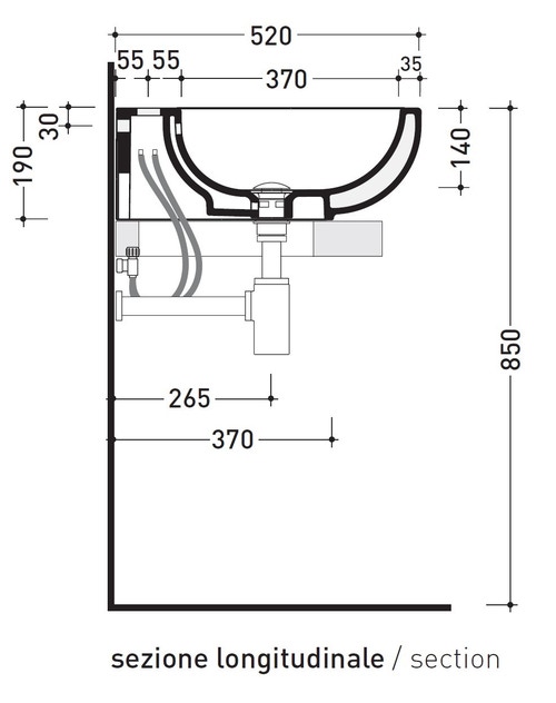 Immagine di Flaminia PASS 50 lavabo 50 cm da appoggio o sospeso, con troppopieno, colore bianco finitura lucido PS50L