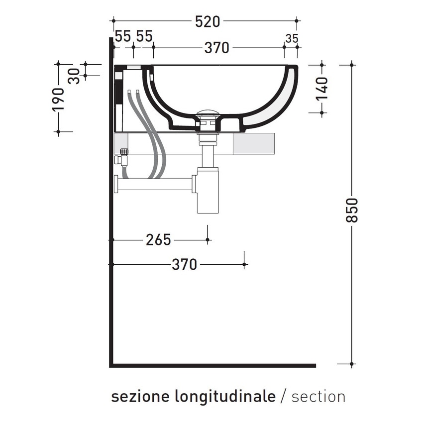 Immagine di Flaminia PASS 50 lavabo 50 cm da appoggio o sospeso, con troppopieno, colore bianco finitura lucido PS50L