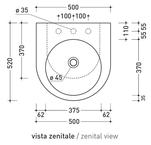 Immagine di Flaminia PASS 50 lavabo 50 cm da appoggio o sospeso, con troppopieno, colore bianco finitura lucido PS50L