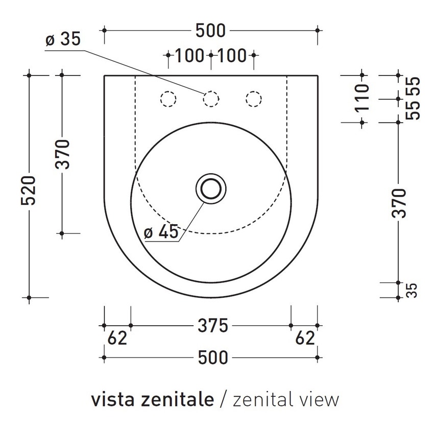 Immagine di Flaminia PASS 50 lavabo 50 cm da appoggio o sospeso, con troppopieno, colore bianco finitura lucido PS50L