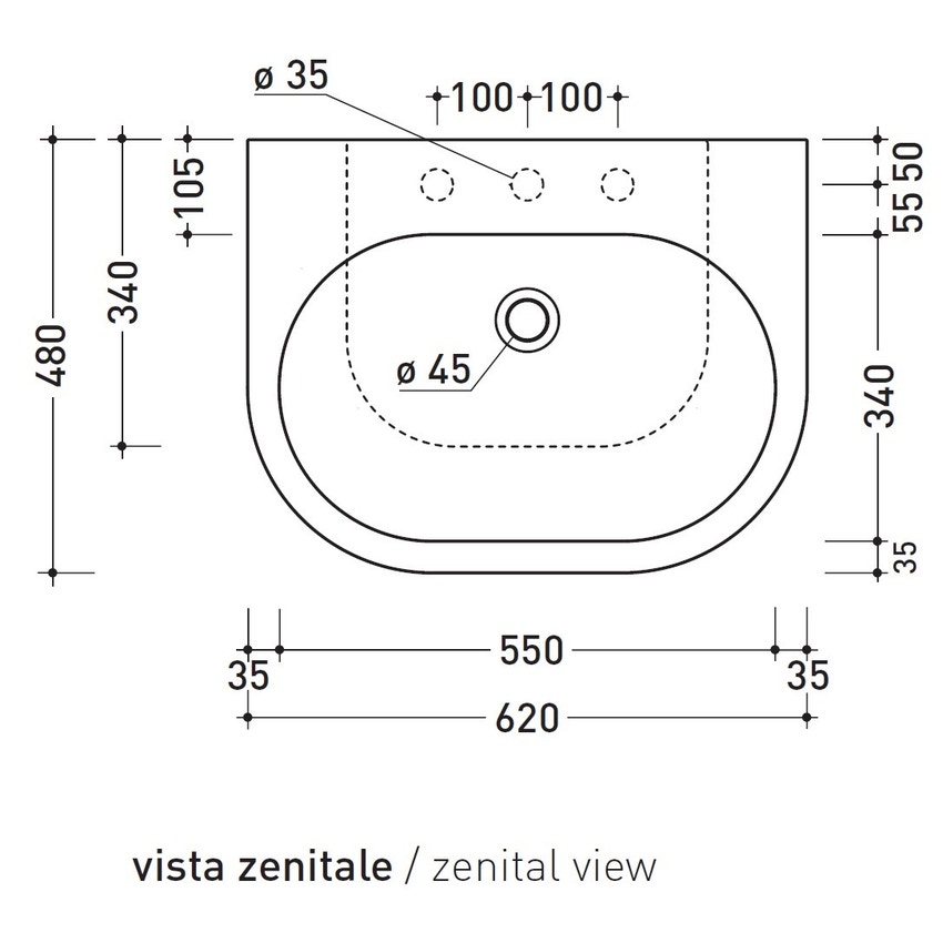 Immagine di Flaminia PASS 62 lavabo 62 cm da appoggio o sospeso, con troppopieno, colore bianco finitura lucido PS62L
