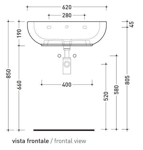 Immagine di Flaminia PASS 62 lavabo 62 cm da appoggio o sospeso, con troppopieno, colore bianco finitura lucido PS62L
