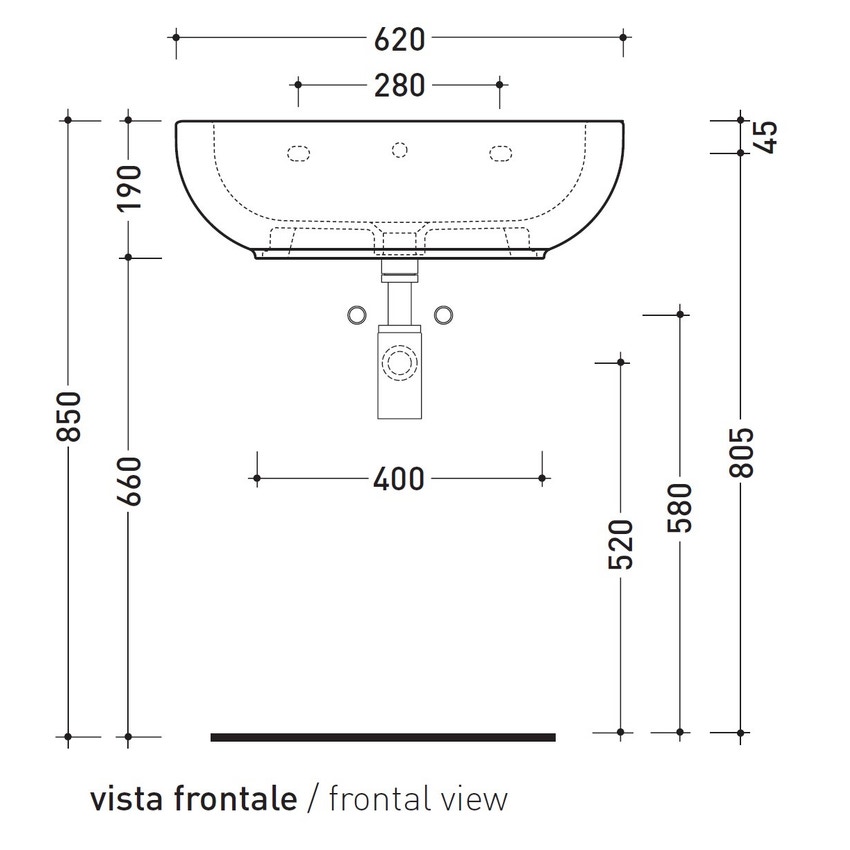 Immagine di Flaminia PASS 62 lavabo 62 cm da appoggio o sospeso, con troppopieno, colore bianco finitura lucido PS62L