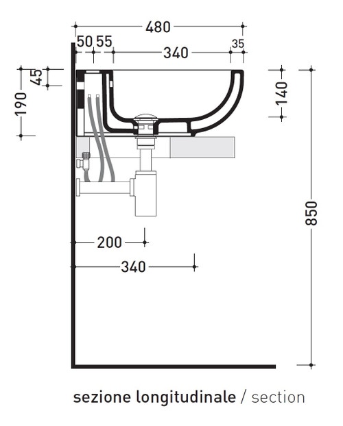 Immagine di Flaminia PASS 62 lavabo 62 cm da appoggio o sospeso, con troppopieno, colore bianco finitura lucido PS62L