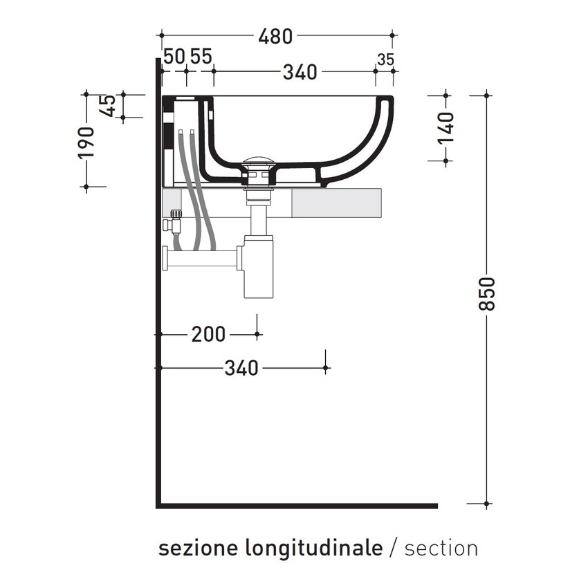 Immagine di Flaminia PASS 62 lavabo 62 cm da appoggio o sospeso, con troppopieno, colore bianco finitura lucido PS62L