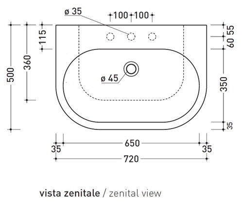 Immagine di Flaminia PASS 72 lavabo 72 cm da appoggio o sospeso, con troppopieno, colore bianco finitura lucido PS72L