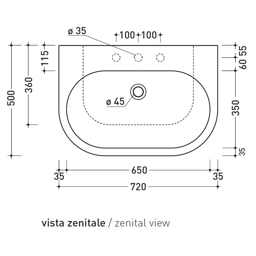 Immagine di Flaminia PASS 72 lavabo 72 cm da appoggio o sospeso, con troppopieno, colore bianco finitura lucido PS72L