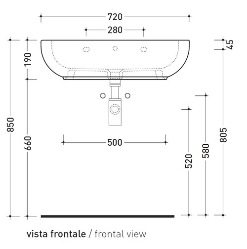 Immagine di Flaminia PASS 72 lavabo 72 cm da appoggio o sospeso, con troppopieno, colore bianco finitura lucido PS72L
