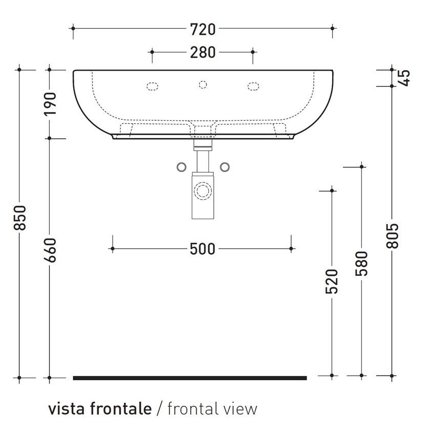 Immagine di Flaminia PASS 72 lavabo 72 cm da appoggio o sospeso, con troppopieno, colore bianco finitura lucido PS72L