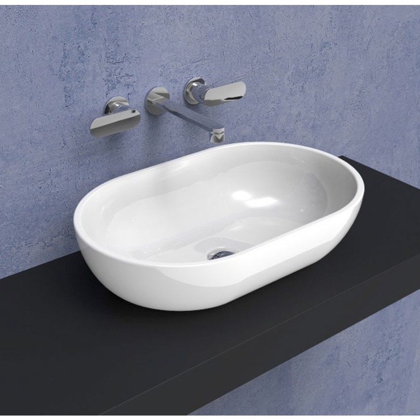 Immagine di Flaminia PASS 62 lavabo 62 cm da appoggio, senza troppopieno, colore bianco latte finitura opaco PS62CLAT