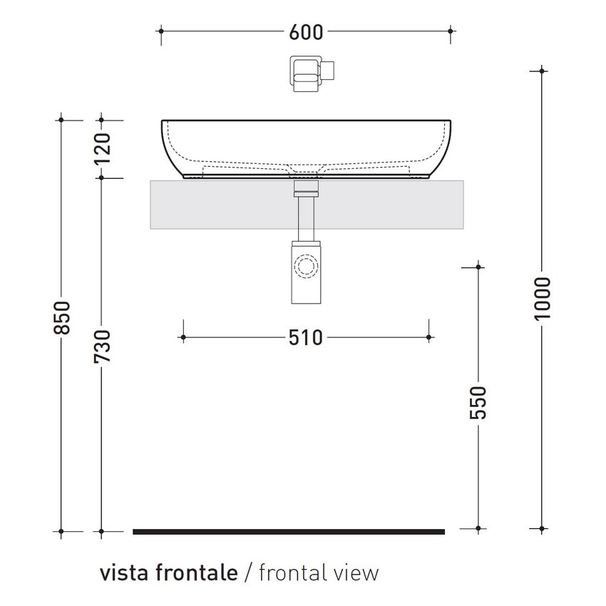 Immagine di Flaminia PASS 60 lavabo 60 cm da appoggio, senza troppopieno, colore bianco finitura lucido PS60A