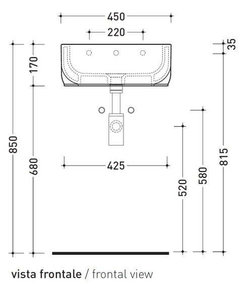 Immagine di Flaminia PASS lavabo L.45 P.31 cm da appoggio o sospeso, con troppopieno, colore bianco finitura lucido PS31LM