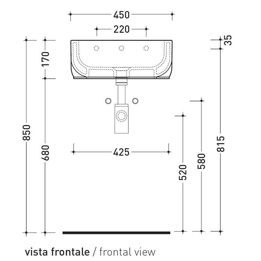 Immagine di Flaminia PASS lavabo L.45 P.31 cm da appoggio o sospeso, con troppopieno, colore bianco finitura lucido PS31LM