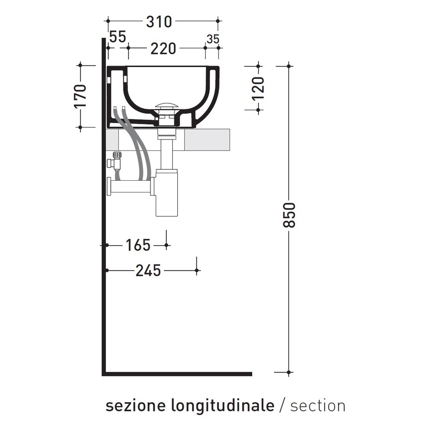 Immagine di Flaminia PASS lavabo L.45 P.31 cm da appoggio o sospeso, con troppopieno, colore bianco finitura lucido PS31LM