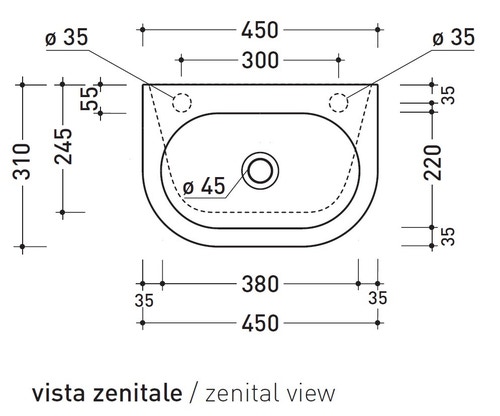 Immagine di Flaminia PASS lavabo L.45 P.31 cm da appoggio o sospeso, con troppopieno, colore bianco finitura lucido PS31LM