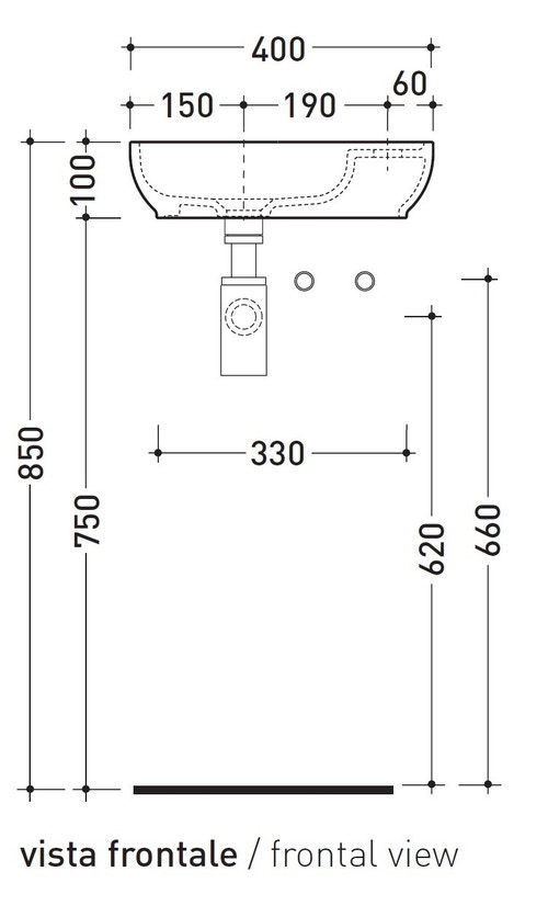 Immagine di Flaminia PASS lavabo L.40 P.22 cm da appoggio o sospeso, senza troppopieno, con foro per rubinetteria a destra, colore bianco finitura lucido PS40LD