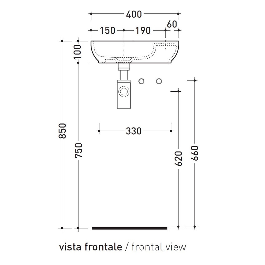 Immagine di Flaminia PASS lavabo L.40 P.22 cm da appoggio o sospeso, senza troppopieno, con foro per rubinetteria a destra, colore bianco finitura lucido PS40LD